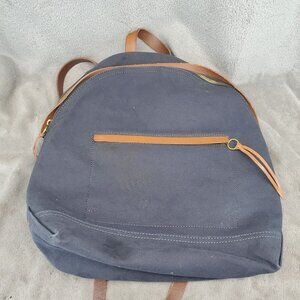 Madewell Bag Womens 16x14x4 Navy Blue Canvas & Brown Leather Backpack  *NWD Read